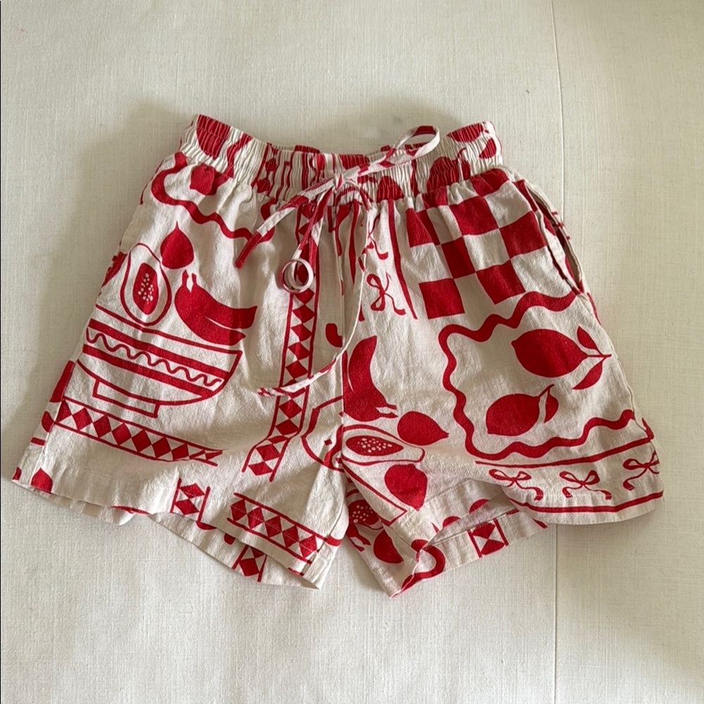 Red Patterned Women's Shorts